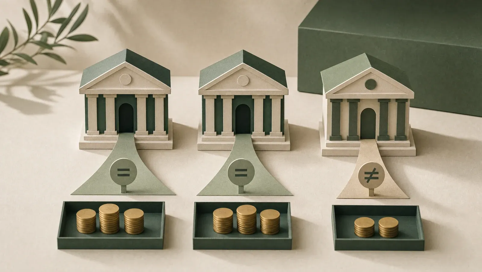 Bankmodelle mit getrennten Münztabletts und zwei Marken unter einem Institut