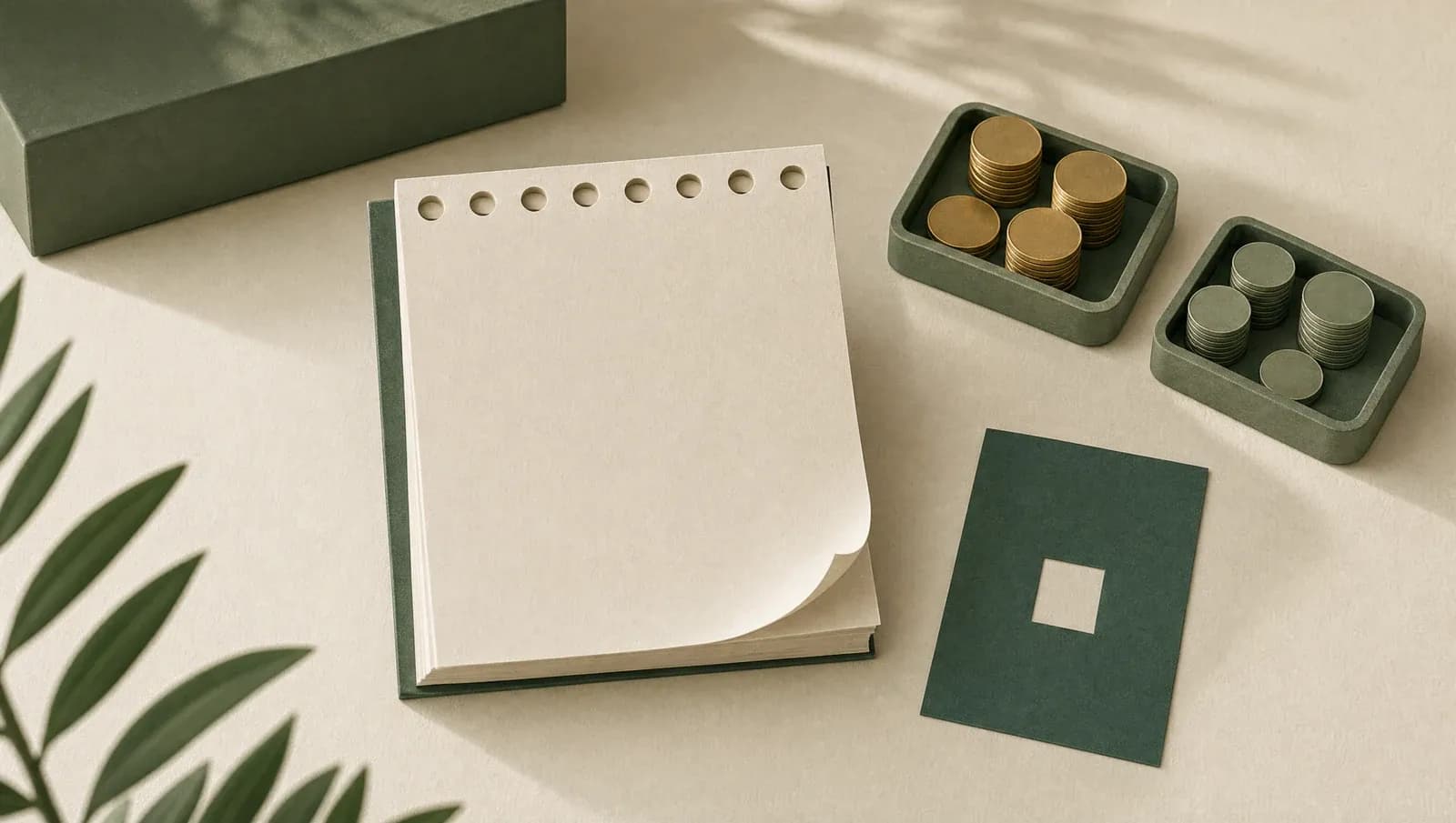 Kalender und getrennte Münztabletts zur Planung von Vorabpauschale und Freistellungsauftrag
